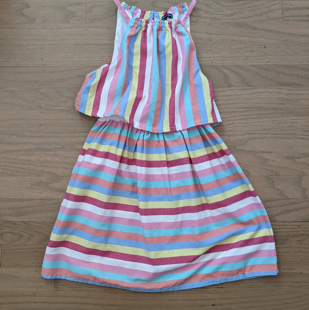 Cotton linen tier colorful stripe dress